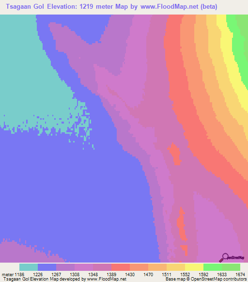 Tsagaan Gol,Mongolia Elevation Map