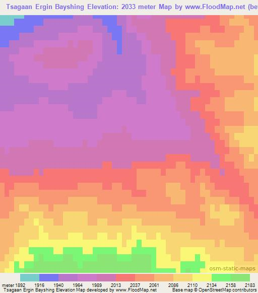 Tsagaan Ergin Bayshing,Mongolia Elevation Map