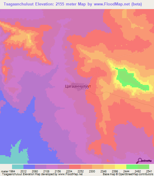 Tsagaanchuluut,Mongolia Elevation Map