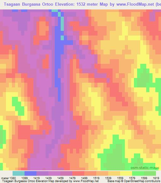 Tsagaan Burgaasa Ortoo,Mongolia Elevation Map