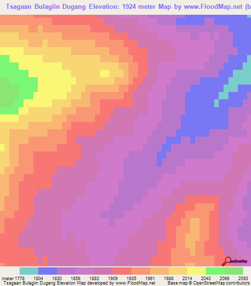 Tsagaan Bulagiin Dugang,Mongolia Elevation Map