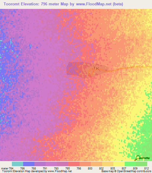 Tooromt,Mongolia Elevation Map
