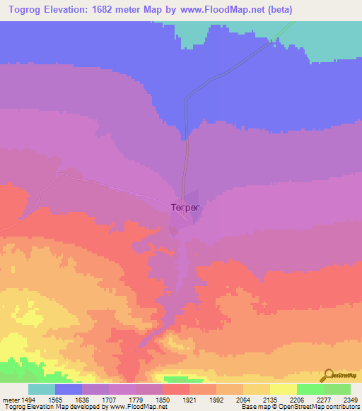 Togrog,Mongolia Elevation Map