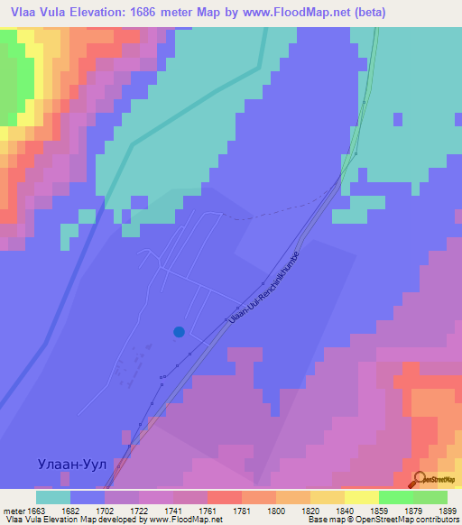 Vlaa Vula,Mongolia Elevation Map