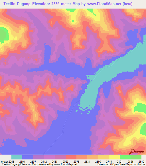 Teeliin Dugang,Mongolia Elevation Map