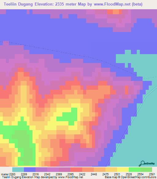 Teeliin Dugang,Mongolia Elevation Map