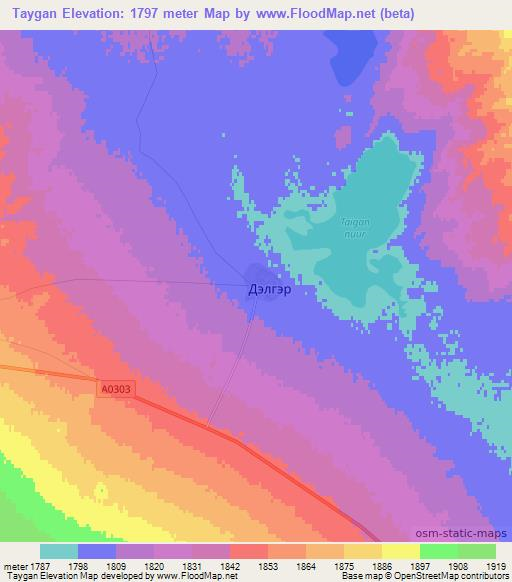 Taygan,Mongolia Elevation Map