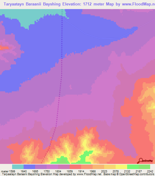 Taryaatayn Baraanii Bayshing,Mongolia Elevation Map