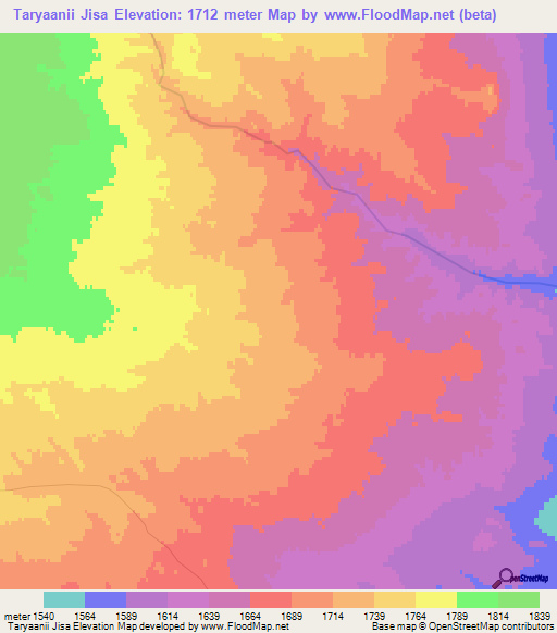 Taryaanii Jisa,Mongolia Elevation Map