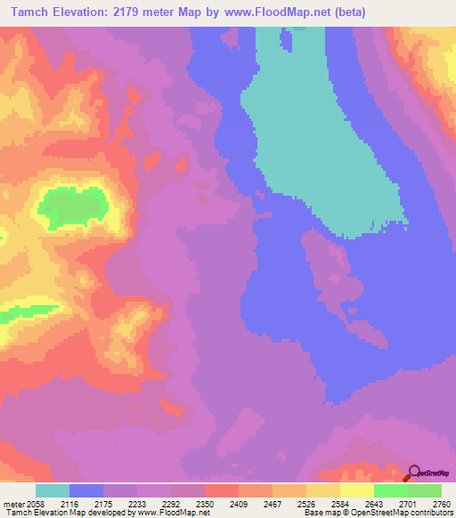 Tamch,Mongolia Elevation Map