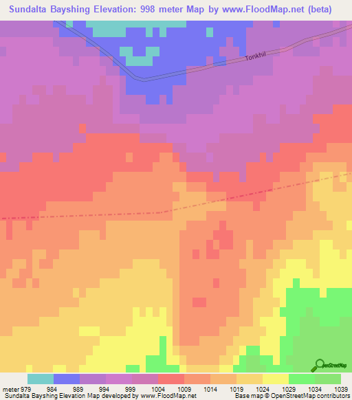 Sundalta Bayshing,Mongolia Elevation Map