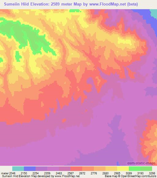 Sumeiin Hiid,Mongolia Elevation Map