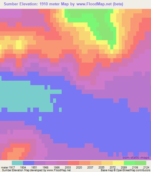 Sumber,Mongolia Elevation Map