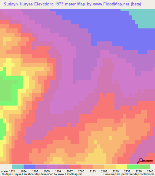 Sudayn Huryee,Mongolia Elevation Map