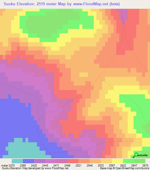 Suoku,Mongolia Elevation Map