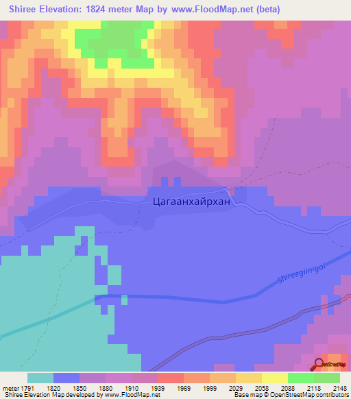 Shiree,Mongolia Elevation Map