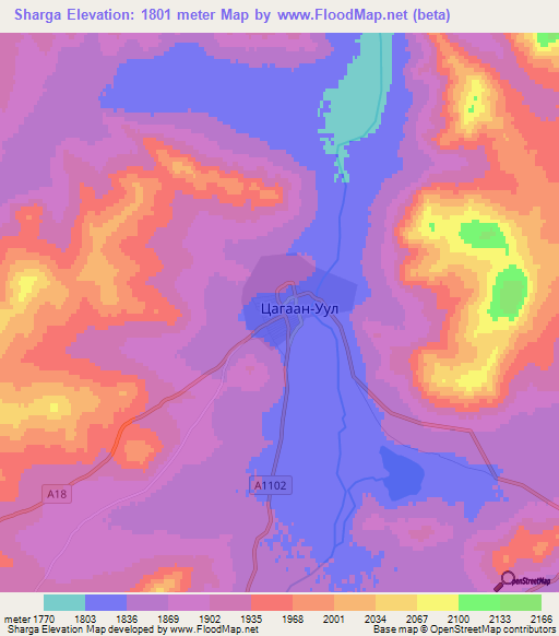Sharga,Mongolia Elevation Map