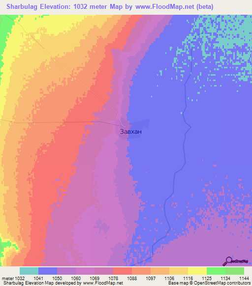 Sharbulag,Mongolia Elevation Map