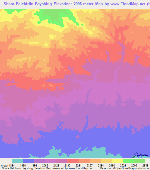 Shara Belchiriin Bayshing,Mongolia Elevation Map