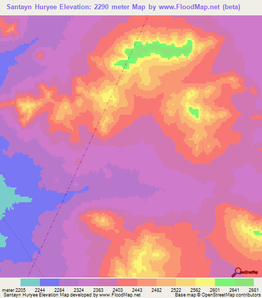 Santayn Huryee,Mongolia Elevation Map