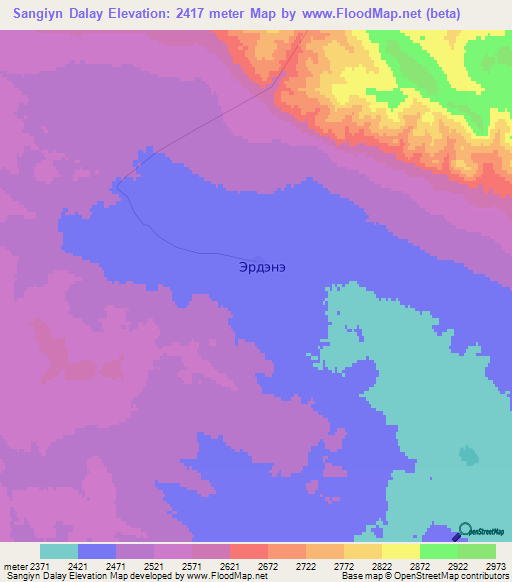Sangiyn Dalay,Mongolia Elevation Map