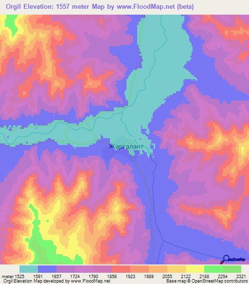 Orgil,Mongolia Elevation Map
