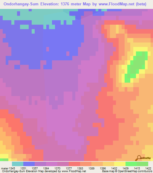 Ondorhangay-Sum,Mongolia Elevation Map
