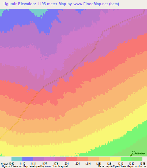 Ugumir,Mongolia Elevation Map