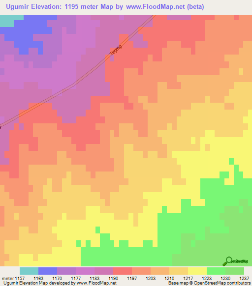 Ugumir,Mongolia Elevation Map