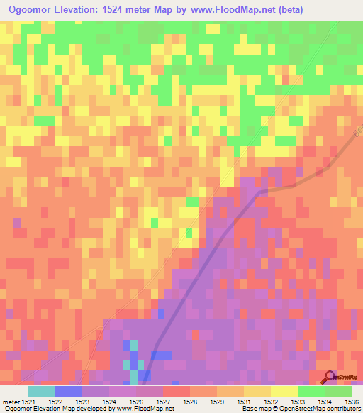 Ogoomor,Mongolia Elevation Map