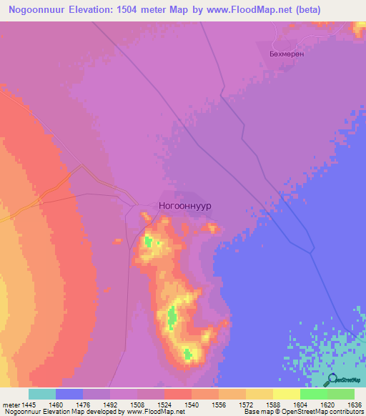 Nogoonnuur,Mongolia Elevation Map