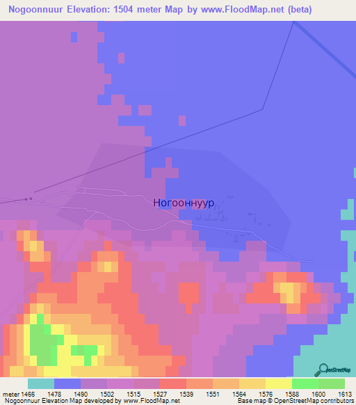 Nogoonnuur,Mongolia Elevation Map