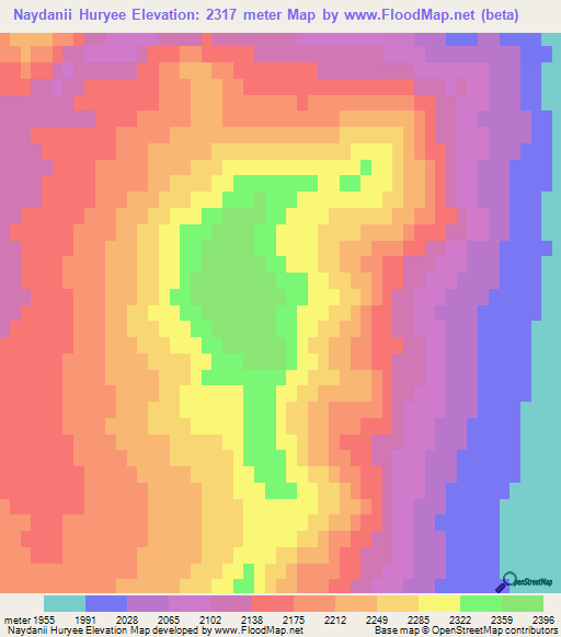 Naydanii Huryee,Mongolia Elevation Map
