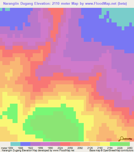 Narangiin Dugang,Mongolia Elevation Map