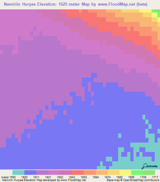 Namiriin Huryee,Mongolia Elevation Map