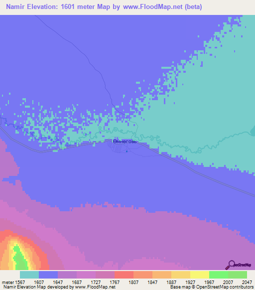 Namir,Mongolia Elevation Map