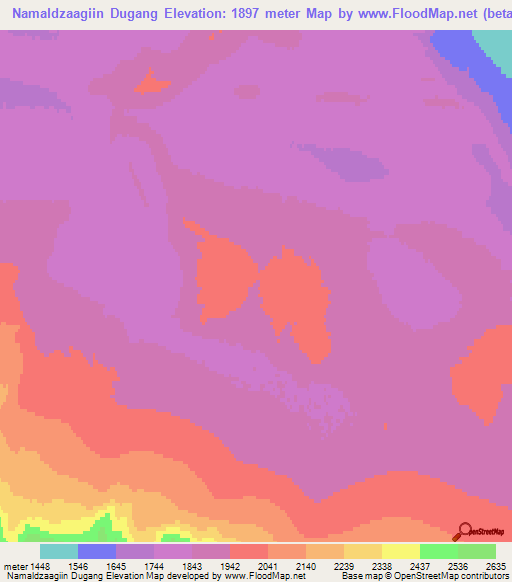 Namaldzaagiin Dugang,Mongolia Elevation Map