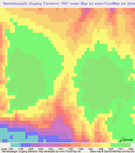 Namaldzaagiin Dugang,Mongolia Elevation Map