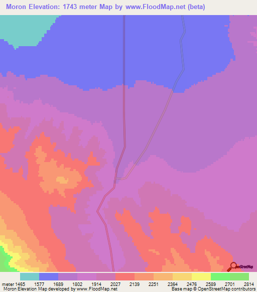 Moron,Mongolia Elevation Map