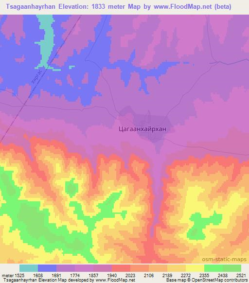Tsagaanhayrhan,Mongolia Elevation Map