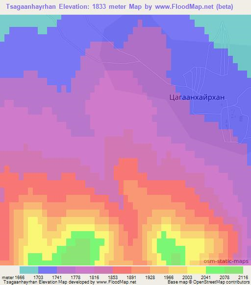 Tsagaanhayrhan,Mongolia Elevation Map