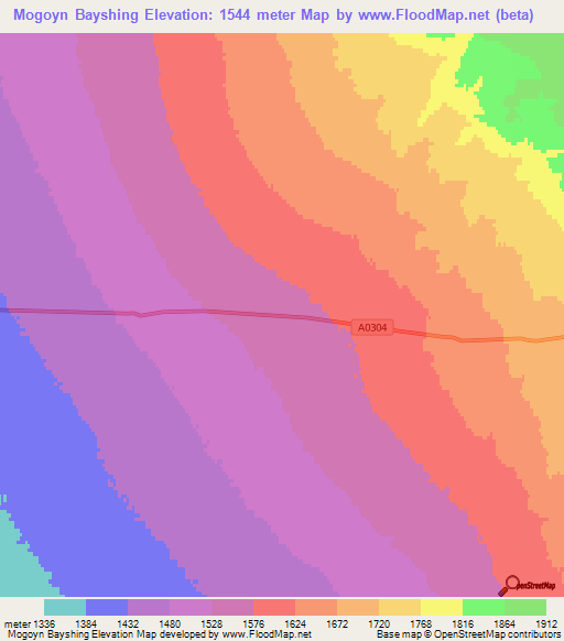 Mogoyn Bayshing,Mongolia Elevation Map
