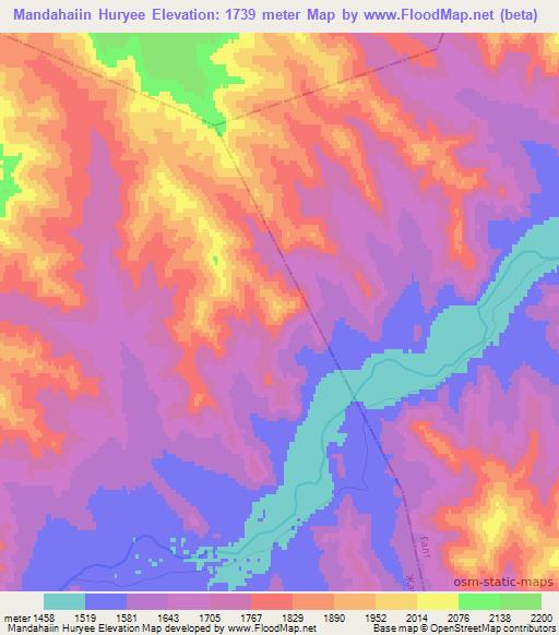 Mandahaiin Huryee,Mongolia Elevation Map