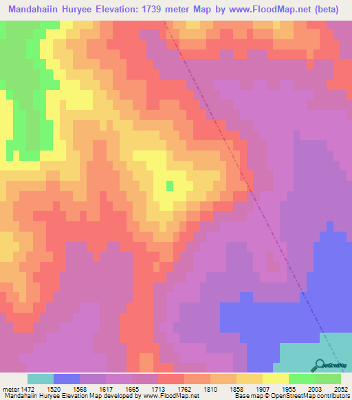 Mandahaiin Huryee,Mongolia Elevation Map