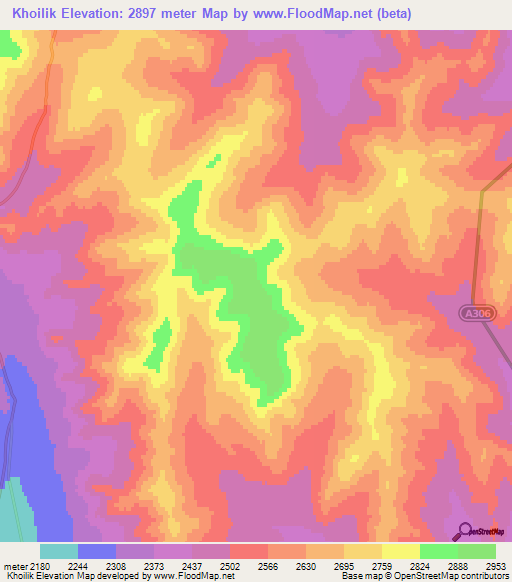 Khoilik,Mongolia Elevation Map