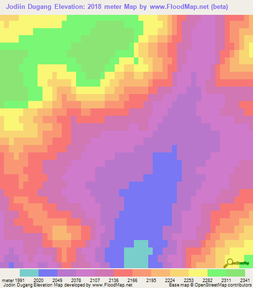 Jodiin Dugang,Mongolia Elevation Map