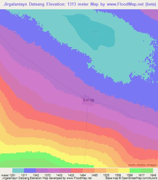 Jirgalantayn Datsang,Mongolia Elevation Map