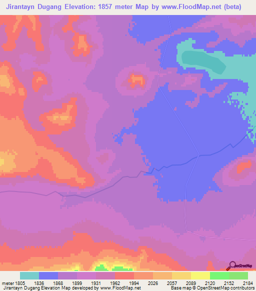 Jirantayn Dugang,Mongolia Elevation Map