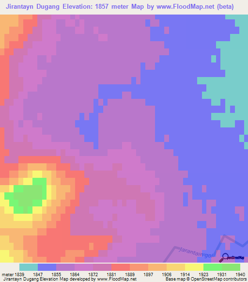 Jirantayn Dugang,Mongolia Elevation Map
