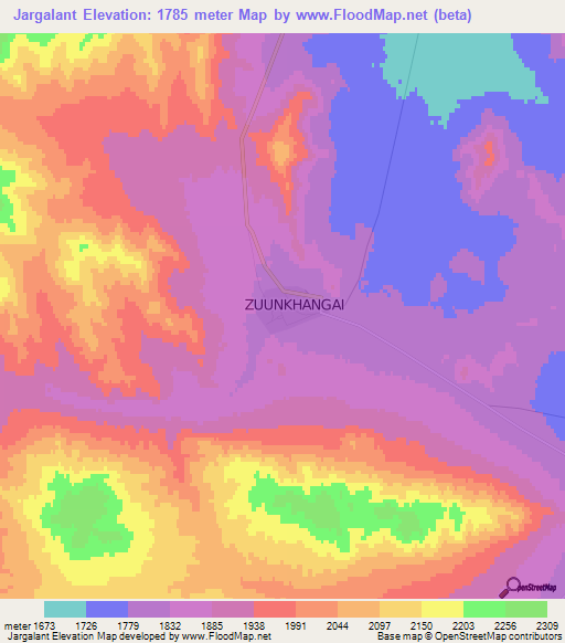 Jargalant,Mongolia Elevation Map